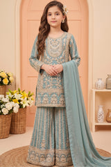 Powder Blue  Designer Wear Palazzo Set with Heavy Embroidery
