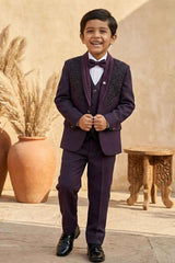 Plum Purple Suit With Bead Work For Boys