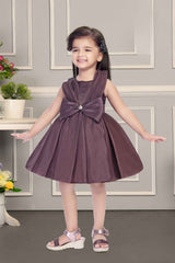 Organza Wine Frock With Bow Embellished For Girs