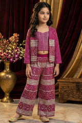 Pink Heavy Embroidered Palazzo Set with Embroidered Jacket For Girls