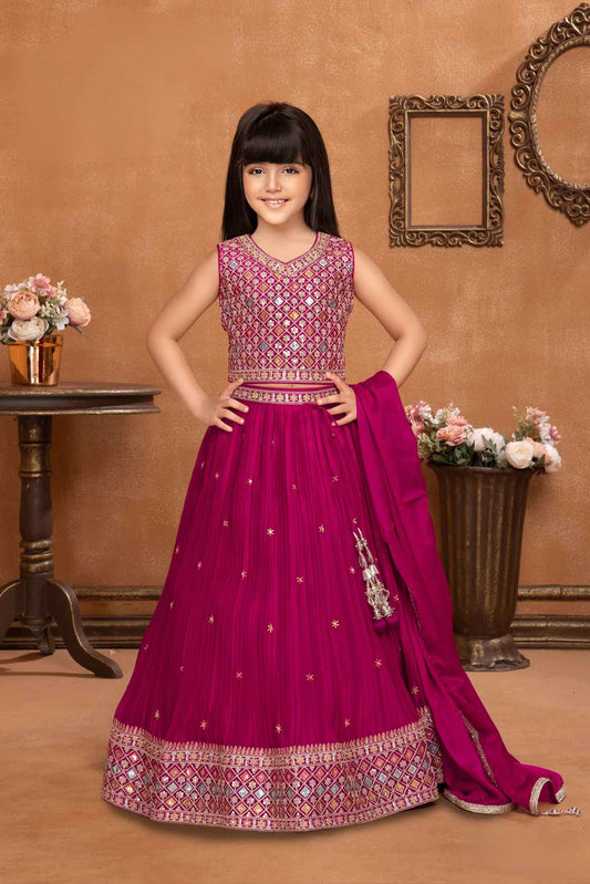 Rani Pink Lehenga Choli With Sequin Work And Embroidered For Girls