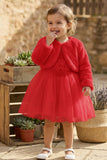 Red Party Wear Frock with Faux Fur Jacket For Girls