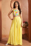 Yellow Sequins And Embroidery Work Palazzo Set For Girls