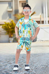 Trendy Multicolor Printed Shirt And T-Shirt With Shorts Set For Boys
