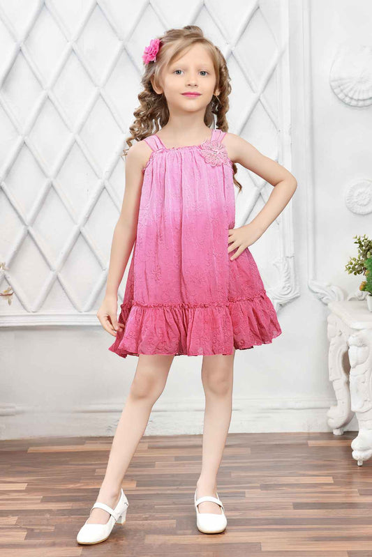 Double Shaded Pink Dress With Embroidery Work For Girls