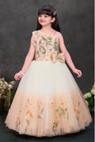 Peach Floral Embroidered One-Shoulder Party Wear Gown For Girls