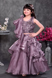 Premium Mauve Shimmer Ruffle Lehenga Set with Sequin Blouse For Girls