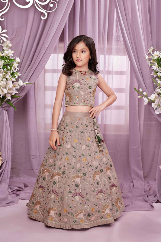 Onion Pink Lehenga Choli With Sequin And Embroidered For Girls