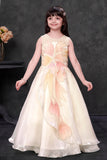 Ivory Floral Sequin Party Wear Gown with Layered Flare For Girls