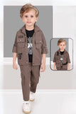 Brown And Black 3-Piece Utility Style Set with Cargo Pants For Boys