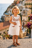 White Floral Embroidered Frock with Pockets