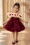 Girls Maroon Sequin Embellished Ruffle Party Frock