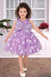 Lavender Party Wear Frock with Oversized Sequin Bow and 3D Floral Embroidery For Girls