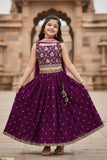 Premium Wine Embroidered Lehenga Choli with Dupatta For Girls