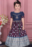 Blue And Wine Banarasi Silk Pattu Lehenga Choli Set For Girls