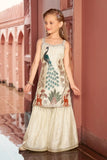 Royal Peacock Cream Embroidered Palazzo Set For Girls