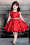 Red High Low Satin Partywear Frock With Stone Work For Girls