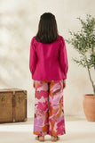 Stylish Pink Top And Printed Pant Set For Girls