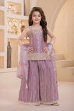 Lavender Designer Embroidered Palazzo Set For Girls