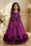 Purple 3D Floral Sequin Party Wear Gown