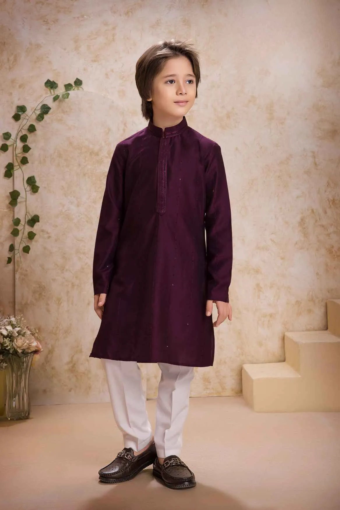 Classic Wine Kurta Pajama Set For Boys