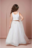 White Sequins Embroidered And Stone Work Lehenga Choli Set For Girls