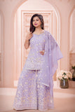 Lavender Embroidered Palazzo Set with Dupatta For Girls