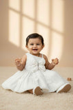 White Party Wear Frock with 3D Floral Appliqué and Bow Accent For Girls