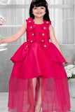 Rani Pink Floral Embellished Party Wear Tailback Frock For Girls