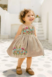 Beige Embroidered Fit And Flare Frock For Girls