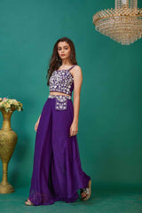 Purple Sleeveless And Sequin Embroidered Palazzo Set For Girls