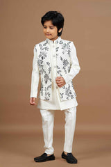 White Sherwani With Sequin Embroidery For Boys