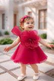 Pink Bloom Dress with Giant Flower Appliqué And Bow Detail For Girls
