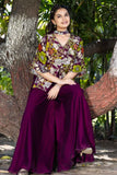 Stylish Wine Floral Printed Palazzo Set For Girls