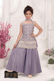 Lavender Sequins Embroidered Palazzo Set With Dupatta For Girls