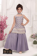 Lavender Sequins Embroidered Palazzo Set With Dupatta For Girls
