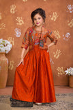 Girls Orange Printed Palazzo Set with Jacket and Palazzo Pants