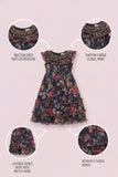 Black Floral Tiered Frock with Smocked Collar Dress For Girls