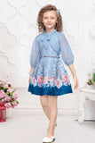 Blue Floral Fit & Flare Party Dress with Jacket For Girls
