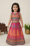 Rani Pink and Orange Embroidered Lehenga Choli with Dupatta For Girls