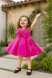 Rani Pink Party Frock With Pearl-Studded Bows For Girls