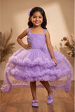 Purple Sleeveless Stone Work And Floral Embellished Tail Back Frock For Girls