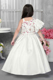 Elegant Cream Party Gown With Puffy Sleeves And Sequins Work For Girls