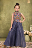 Dark Blue Sequins Work With Thread Embroidery For Palazzo Set For Girls