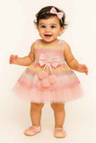 Pink Ombre Party Dress With Bow And Tulle Skirt For Girls