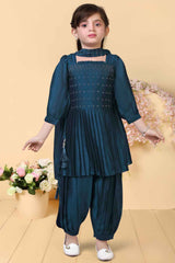 Teal Blue Stone Work Kurta With Harem Pant For Girls