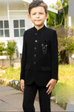 Classic Mandarin Collar Coat Set in Black For Boys