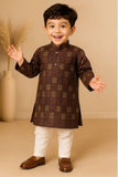 Purple And Beige Printed Kurta Set with Sequins Embroidery For Boys