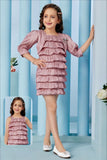 Dusty Pink Layered Party Frock with Matching Shrug For Girls