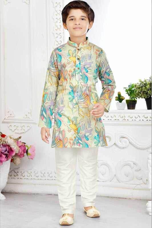 Multicolor Floral Printed Kurta Set For Boys